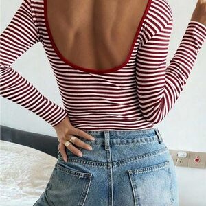 Amazon Red and White Striped Long Sleeve Top